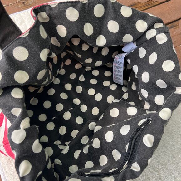 Disney Store Minnie Mouse Canvas Tote Bag Red Striped Polka Dot Lined One Size - Picture 8 of 9